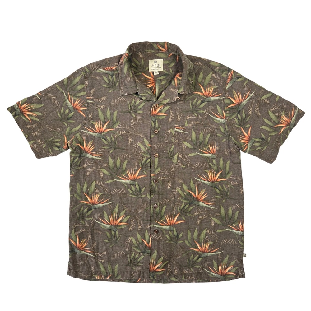 Solitude Mens Washable Silk Bird of Paradise‎ Floral Hawaiian Shirt Brown Medium